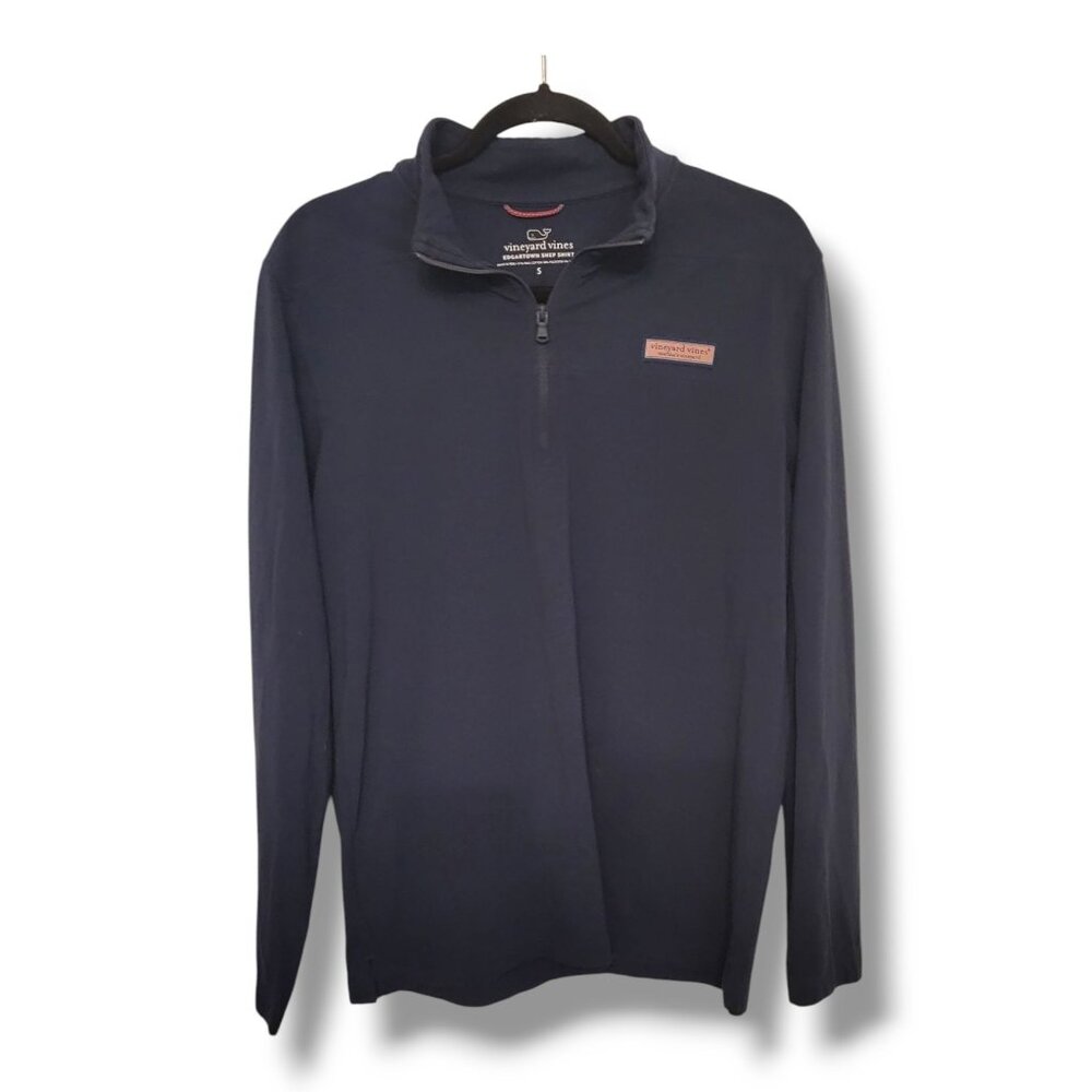 Vineyard Vines Women's Navy Blue Pink Long Sleeve 1/4 Zip Pullover Top - Size S